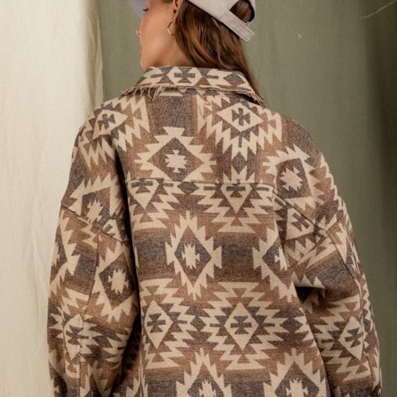 Shop_Fig Jackets & Blazers - New Aztec Native Print Flannel Shirt Shacket Western Jacket Coat Vintage…